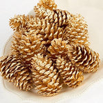 KMTE 6 pcs Christmas Pine Cones in golden color with Red Glitters BIG (10.5cm), Xmas Tree Party Hanging Decoration Ornament