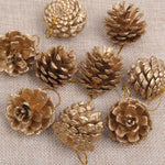 Christmas Pine Cones in golden color with Red Glitters (6-7cm),10pcs