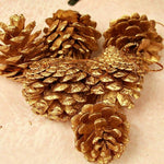 Christmas Pine Cones in golden color with Red Glitters (6-7cm),10pcs