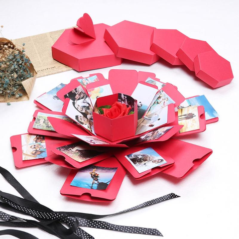 Surprise Explosion Gift Box, Hexagon 5 Layer 6 Sided Innovative DIY Photo Album Paper Birthday Gift Photo Album Memory Scrapbook, Wedding Box (Black)