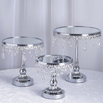 Silver Round Metal Cake Stand With Mirror Top set of 3