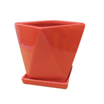 Ceramic polygon flower vase red with base