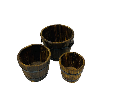 Round Wooden flower pot  set of 3
