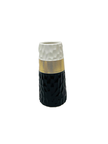 Ceramic Round long Flower Vase White and black