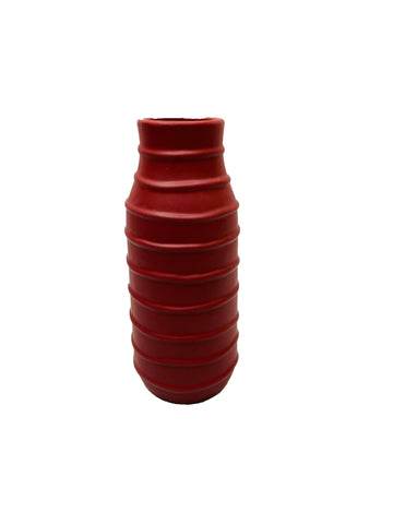Ceramic Red Flower Vase with strips Big