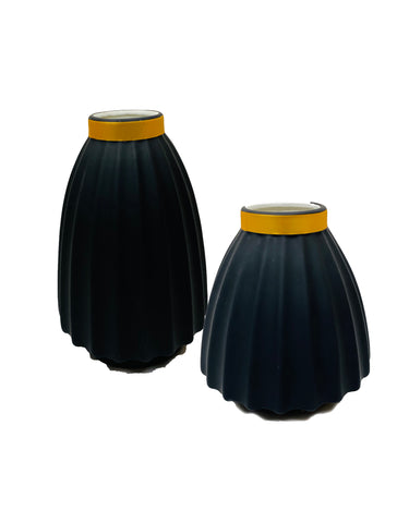 Ceramic Flower Vase Black Gold set of 2