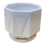 Ceramic hex polygon flower pot vase white with base
