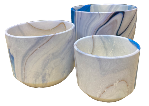 cylinder flower pot vase marble blue set of 3 Kreative