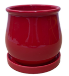 Ceramic cylinder flower pot vase red with base