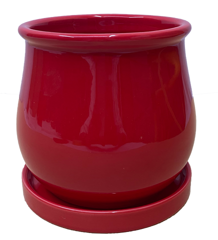 Ceramic cylinder flower pot vase red with base