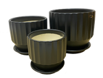 Ceramic cylinder flower pot vase black stipe set of 3 with base Kreative