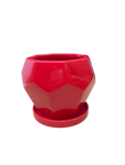Nordic polygon Ceramic flower pot red with base