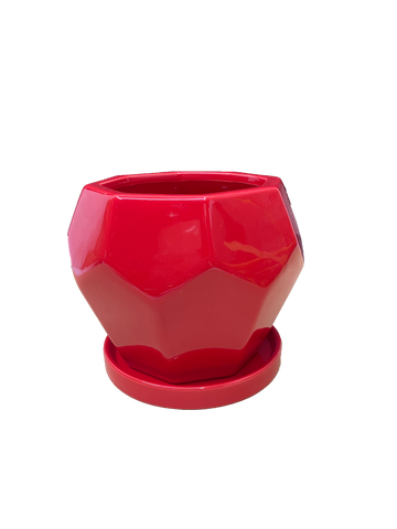 Nordic polygon Ceramic flower pot red with base