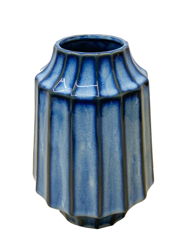Nordic ceramic flower vase blue stripe medium