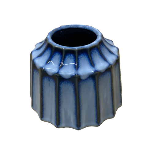 Nordic ceramic flower vase blue stripe small