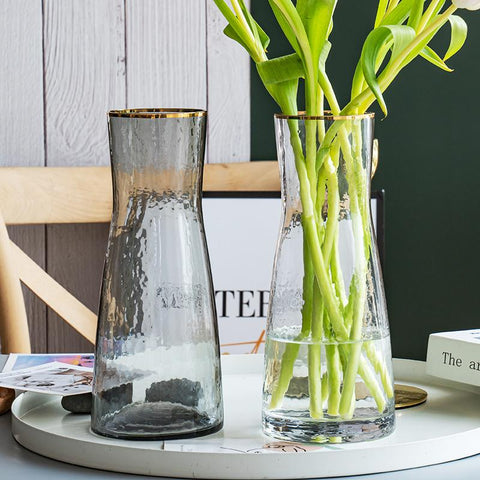 CONCAVE GLASS VASE Gold Rim