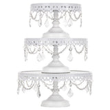 White Round Metal Cake Stand With Mirror Top set of 3