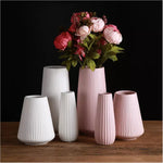 Ceramic Flower Vase Strips Pink