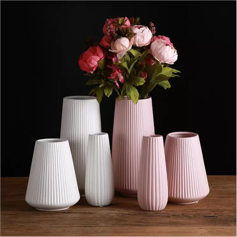 Ceramic Flower Vase Strips Pink