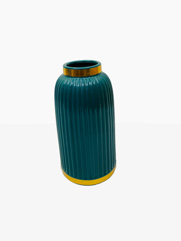 Ceramic Dark Green Gold rim  design Flower vase