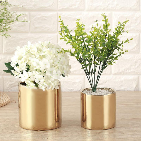 Gold Ceramic Round Flower Container for Mini Succulents, Cactus, Large Flower Pot